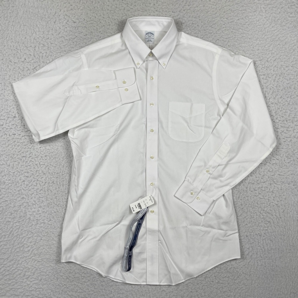 Brooks Brothers Dress Shirt Mens 16 34/35 White Slim Fit Polo Preppy Office
